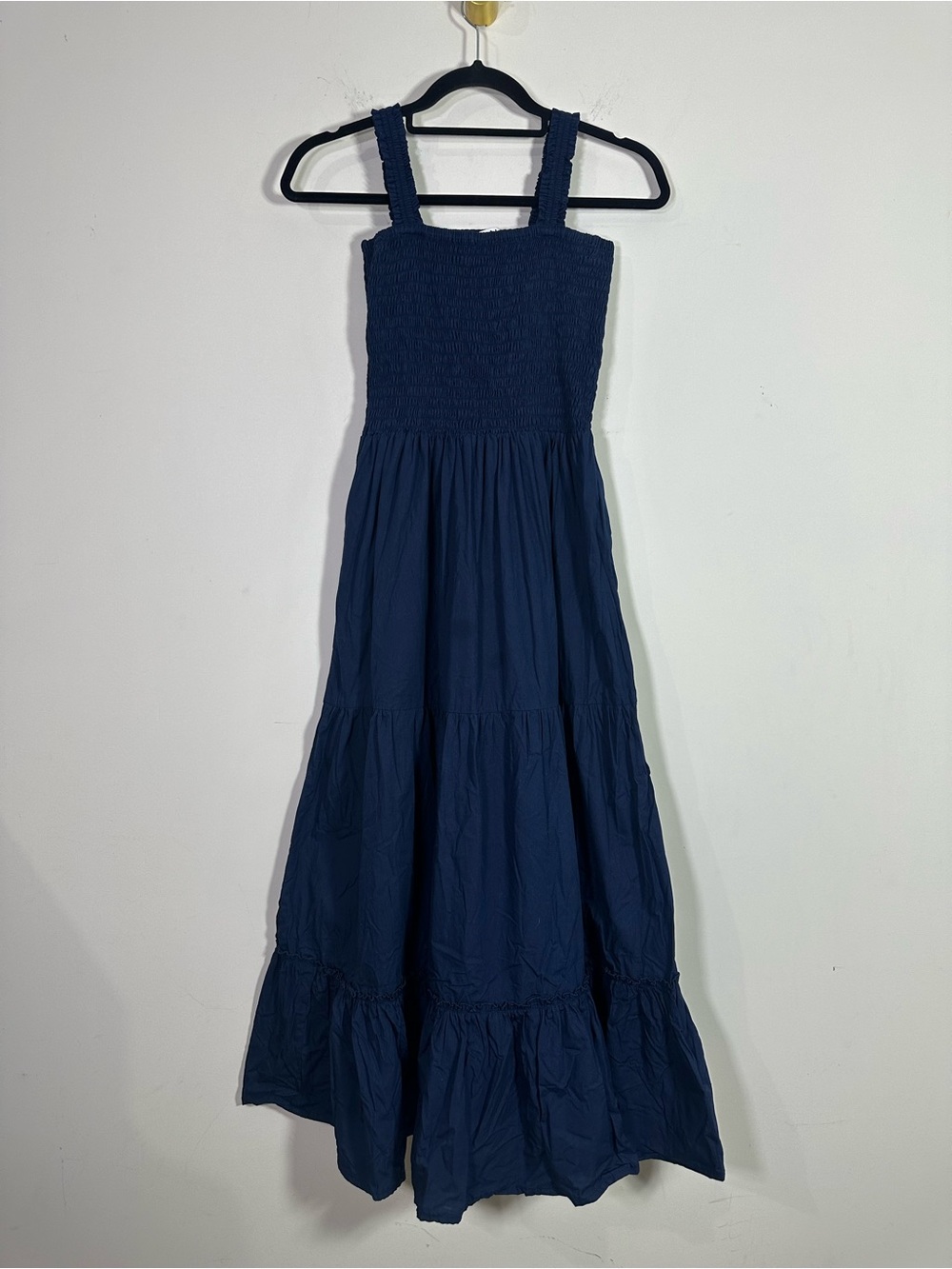 Lusana Navy Blue Sleeveless Smocked Tiered Fit and Flare A-Line Maxi Dress